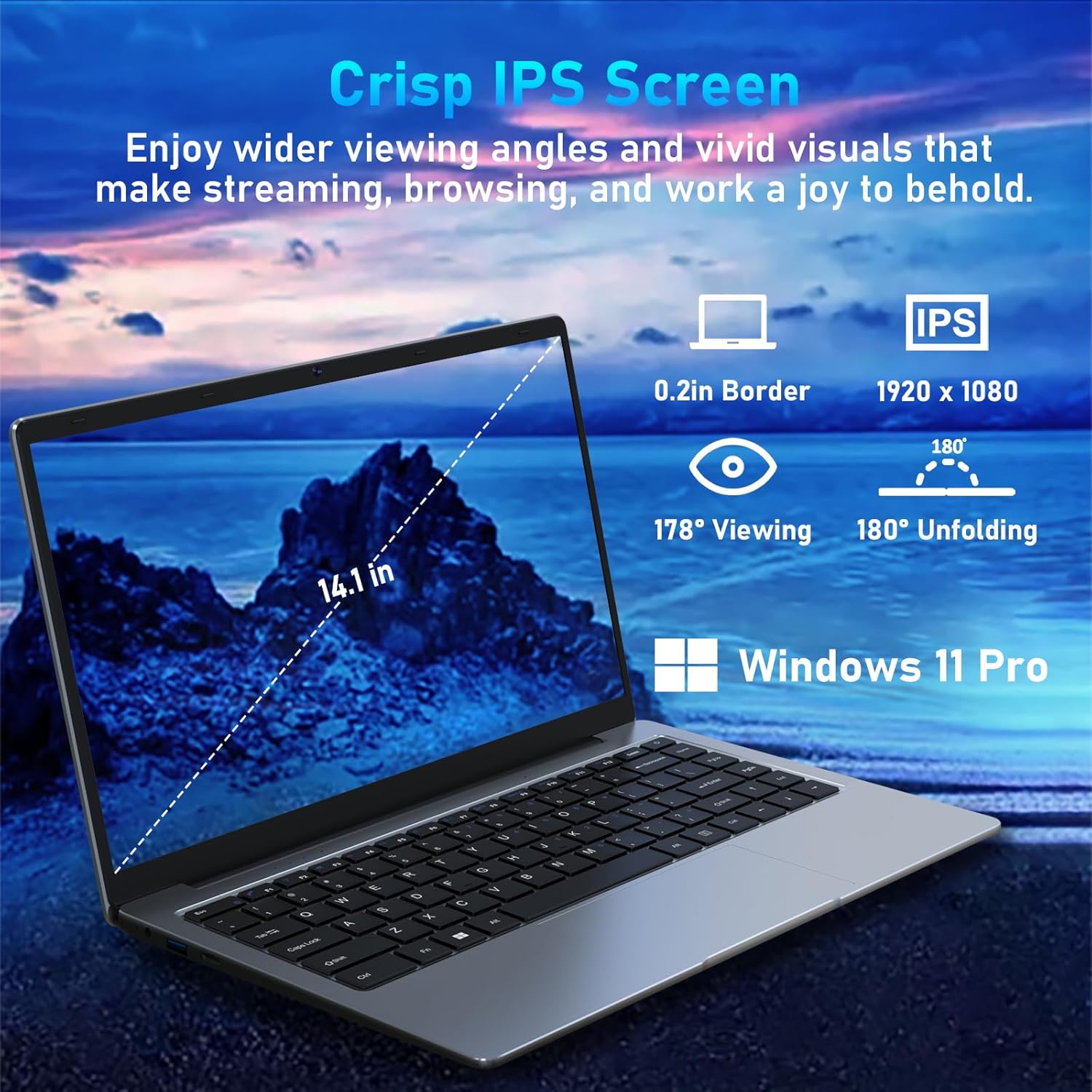 14.1" FHD Windows 11 Pro Laptop, Intel Celeron, 8GB RAM 512GB SSD U52429