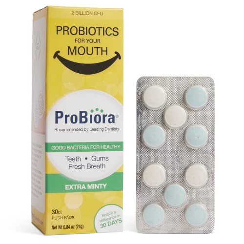 ProBiora Oral Probiotics for Teeth and Gums | Dental Probiotics for Improved Oral Health | Bad Breath Treatment for Adults | ProBiora3 Patented Probiotic Blend | Tooth Whitening | 30 Mint Tablets