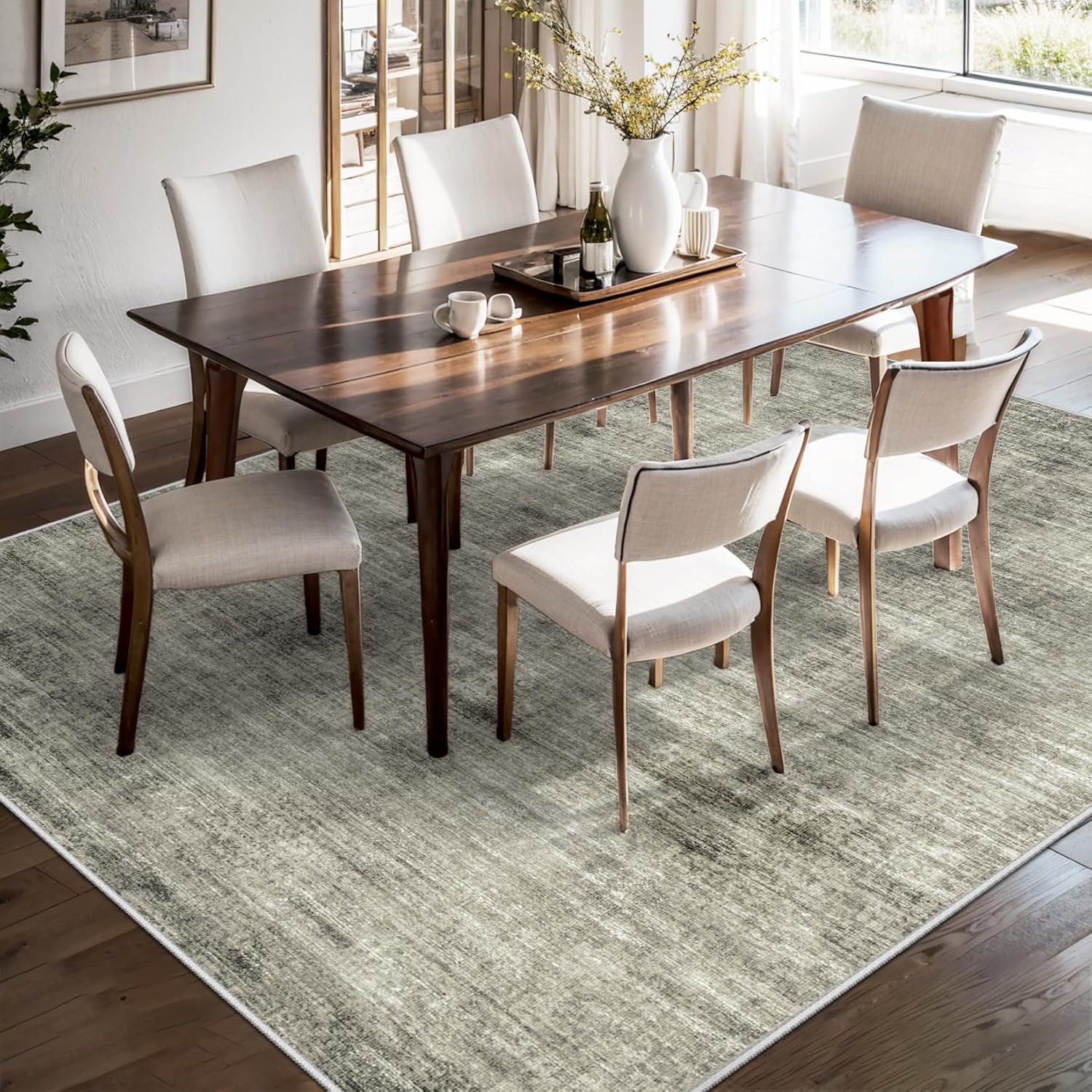 Washable 9x12 Area Rug for Living Room, Non Slip, Grey R768683