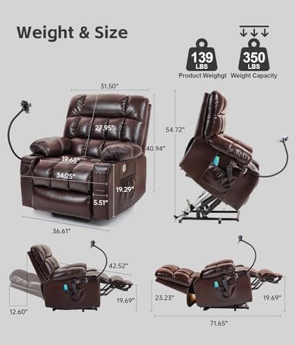 Dual Motor Power Lift Recliner Chair for Elderly with Heat and Massage, Grey L503633
