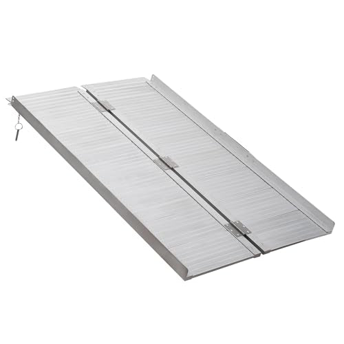 HOMCOM Wheelchair Ramp 6FT, Foldable Aluminum Threshold Ramp with Non-Slip Surface and Handle, 600lbs Weight Capacity, Suitcase Handicap Ramp for Home, Doorways, Curbs, Steps