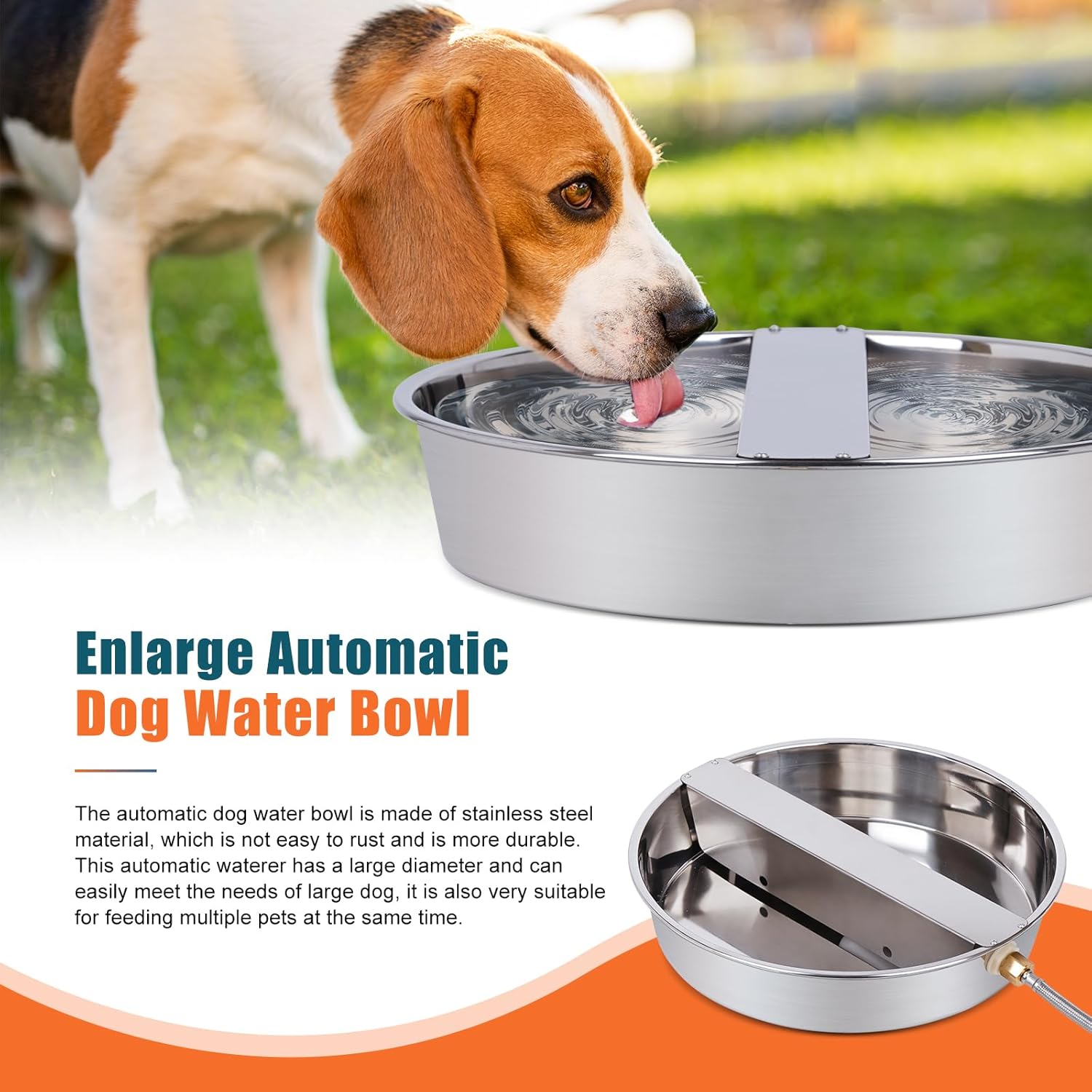 Stainless Steel Automatic Dog Water Bowl Dispenser for Large Breed Outdoor Use W4587