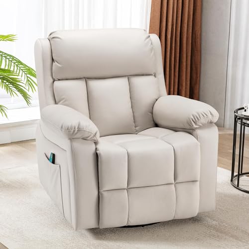 GYUTEI Massage Recliner Chair with Heat, Swivel Rocking, Microfiber, Beige P101