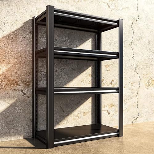 Raybee Storage Shelves Heavy Duty Garage Shelving 4 Tier Garage Storage Metal Shelving Adjustable Storage Shelf Kitchen Storage Rack for Pantry Closet Garage Organization, 13.7" D x 27.6" W x 57" H