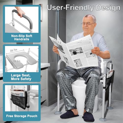 Adjustable Raised Toilet Seat with Handles for Elderly Y85781