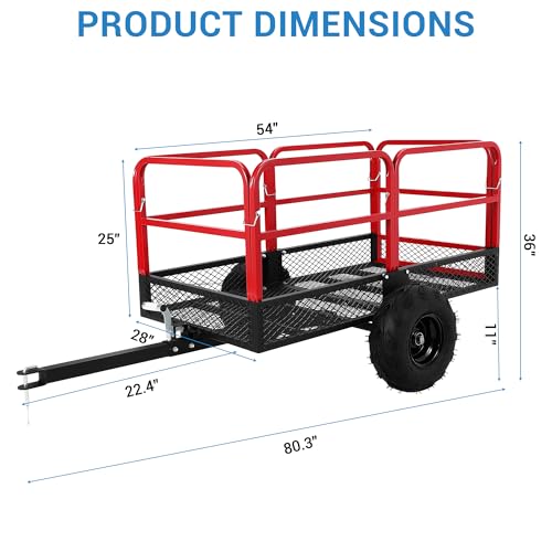 Garden Dump Cart 1500 Lbs Capacity Heavy Duty Steel ATV Trailer Pull Behind Yard Wagon Z821304