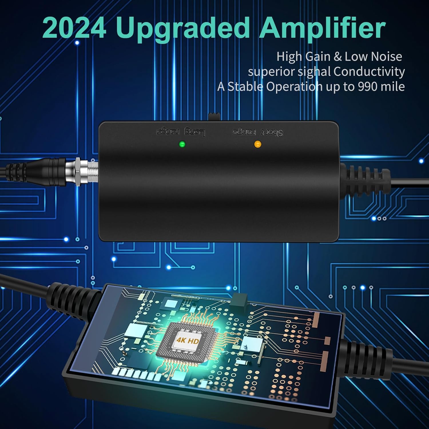 Amplified TV Antenna 991 Miles Range Indoor Outdoor with Coaxial Cable, Black T828