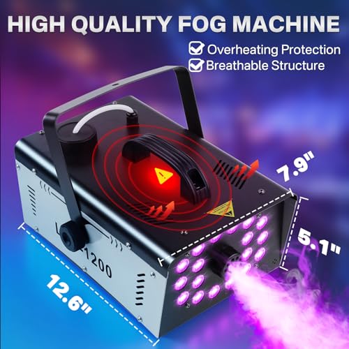 1200W Fog Machine with 18 Lights, 6000 CFM, Remote Control for Party Stage Effect Q2921