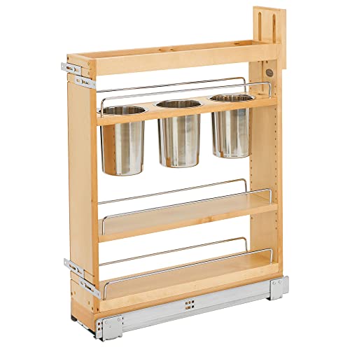 Rev-A-Shelf 5" Pull Out Storage Organizer for Base Kitchen Cabinets w/Soft-Close, Sliding Shelves for Utilities, Utensils or Spices, 448UT-BCSC-5C