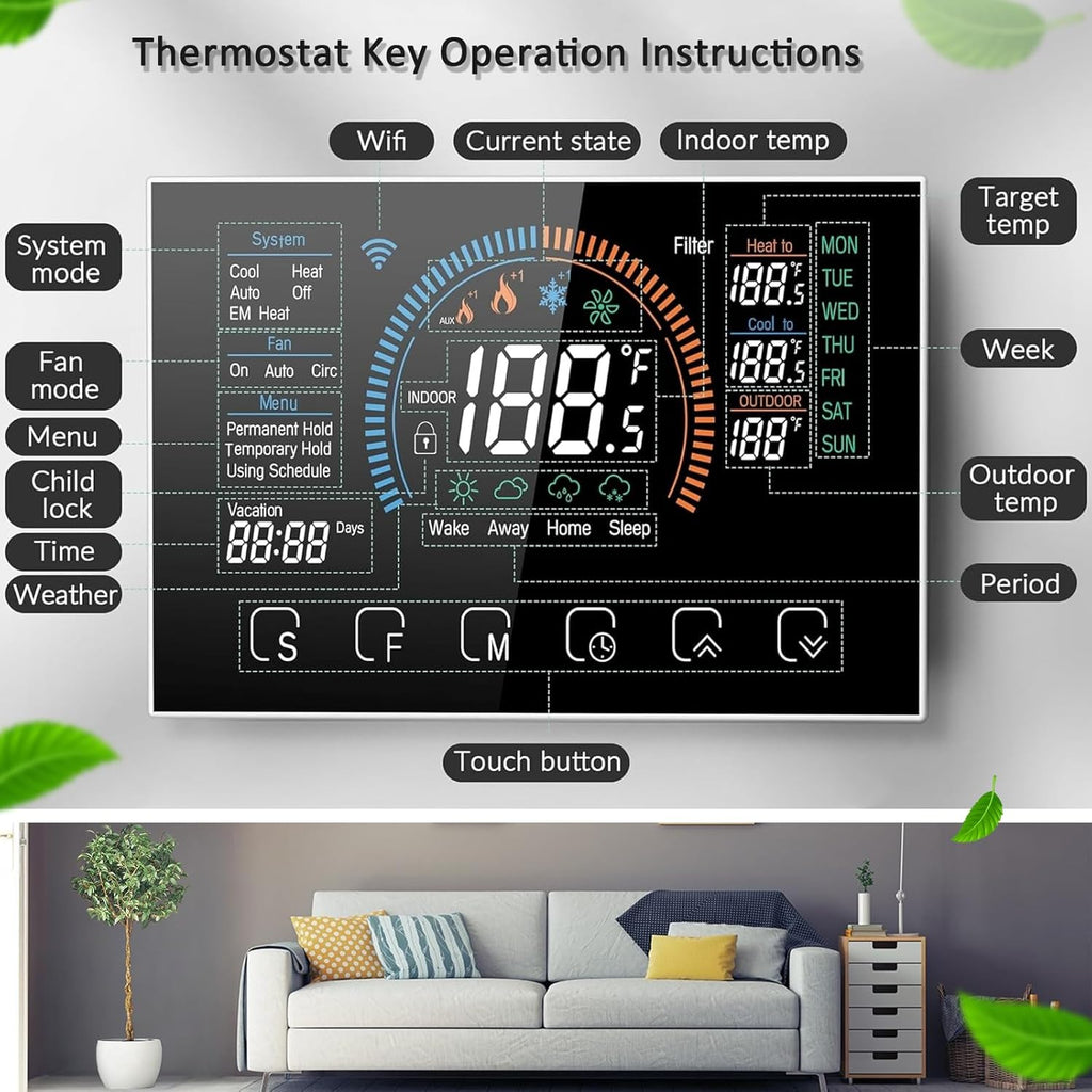 Smart Thermostat with App, WiFi, C-Wire Adapter Included, LCD Color Screen Q853