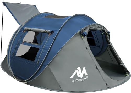 4 Person Pop Up Tent for Camping - AYAMAYA Waterproof Instant Family Tent with Skylight and Removable Rainfly I990