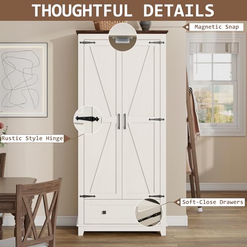 Farmhouse Kitchen Pantry Cabinet 72" Tall with Barn Doors X6136