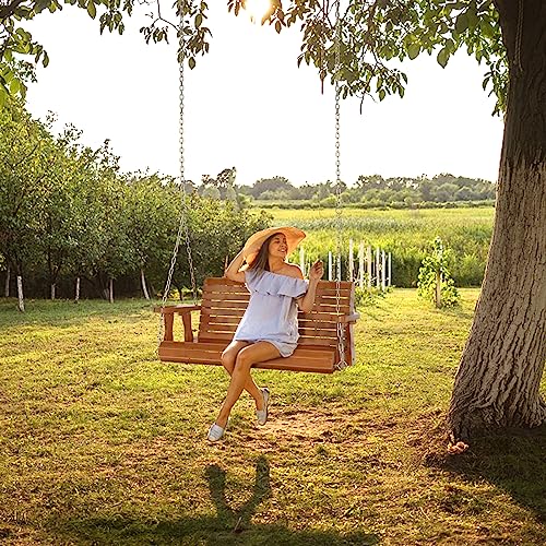 VINGLI Patio Wooden Porch Swing Chair with Hanging Chains, 5 FT, White W381253