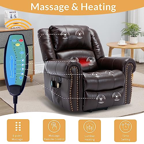 Electric Power Lift Recliner Chair with Massage and Heat for Elderly, Dark Brown F6980