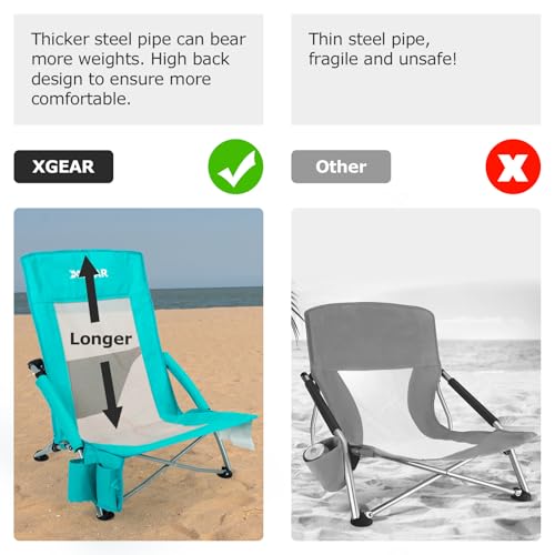 Beach Chair 2-Pack with Cooler Bag, High Back Camping Chair, Blue O8487