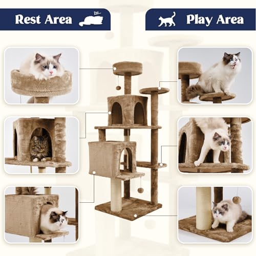 58 Inch Cat Tree Cat Tower for Indoor Cats with Scratching Post, Brown E818555