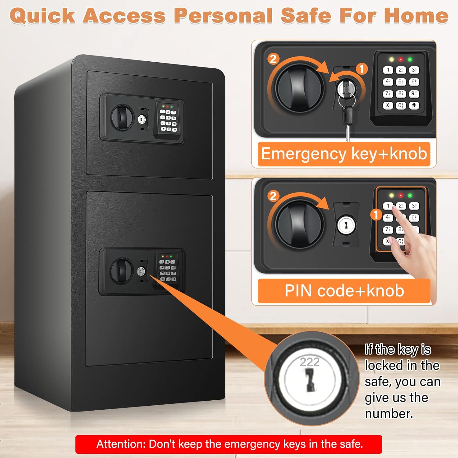 3.6 Cubic Fireproof Safe Box with Double Safe, Heavy Duty Security Home Safe D96247