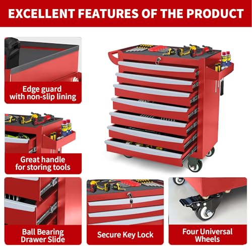 Rolling Tool Chest, Metal Tool Box with 5 Drawers, Lockable Garage Storage Cabinet Q978