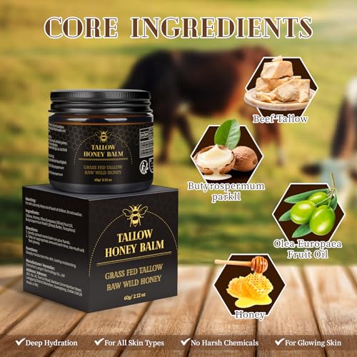 Beef Tallow and Honey Balm for Face and Body, Organic Grass-Fed, 120g B486324