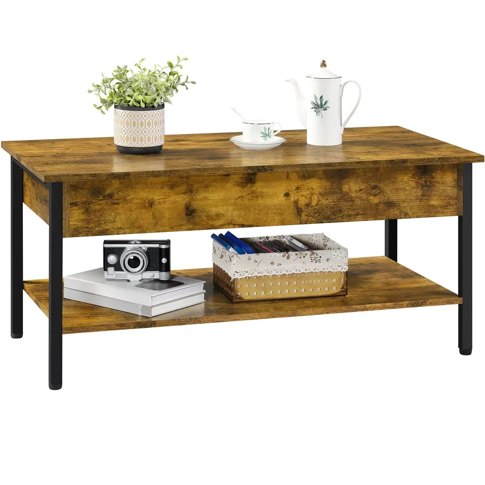 Alden Design Wood Lift Top Coffee Table with Hidden Compartment, Rustic Brown R562