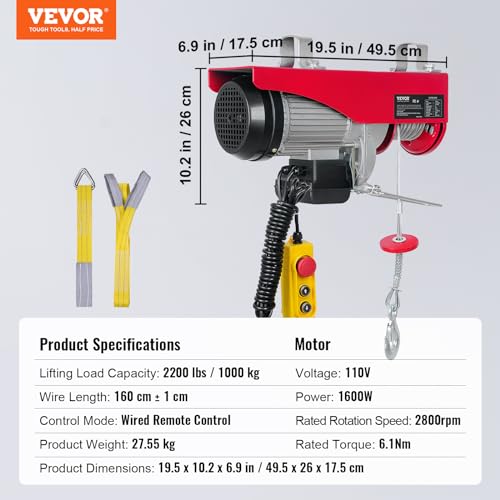 VEVOR 14ft 1320lbs Electric Hoist, 110V, 40ft Lifting Height T549