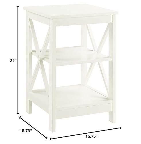 Convenience Concepts Oxford End Table with Storage Shelves, White Faux Marble/Black N969