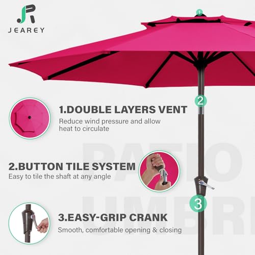 JEAREY 9 ft 2-Tiers Patio Umbrella with Push Button Tilt, Navy Blue A58987