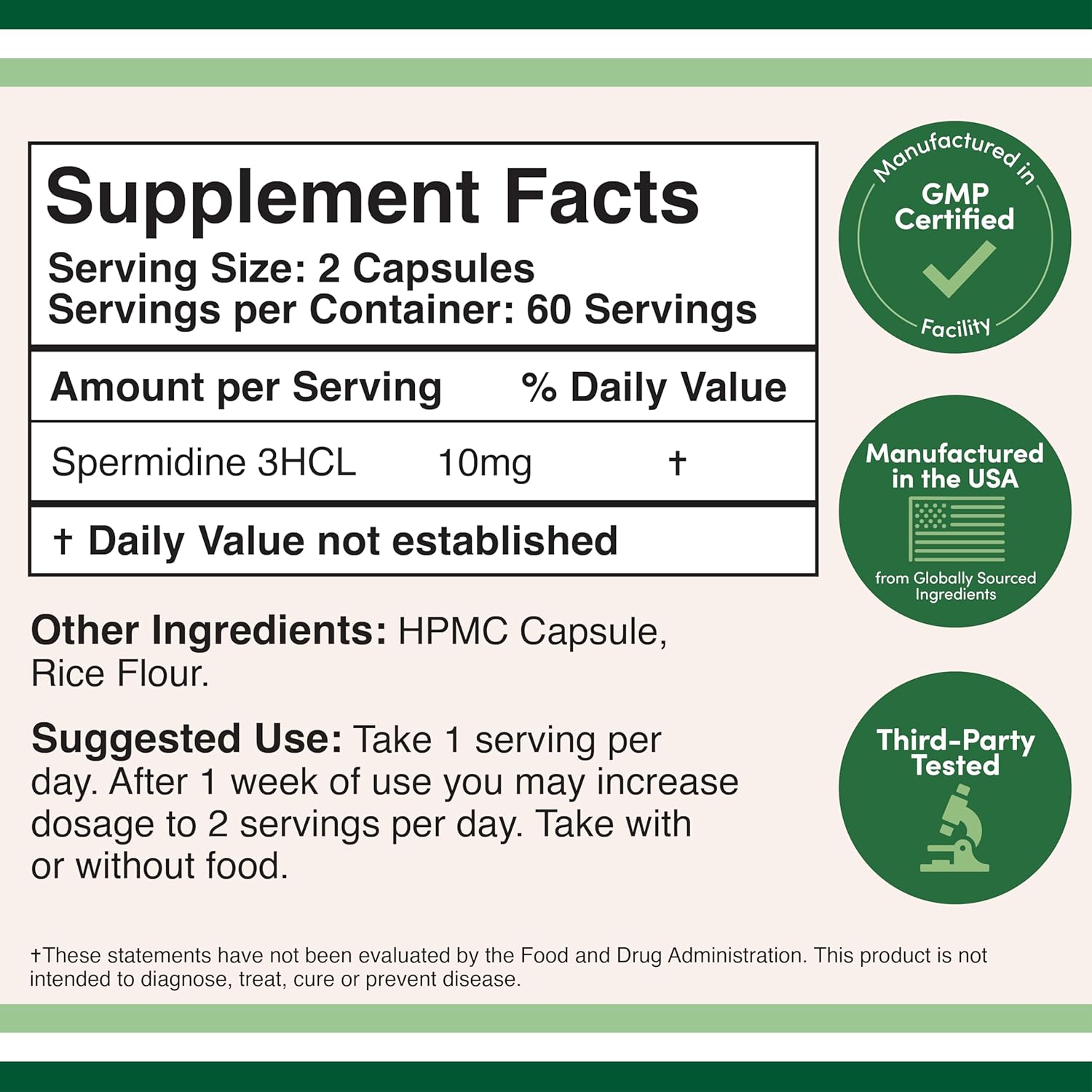 Spermidine Supplement 10mg 120 Capsules by Double Wood Z348061