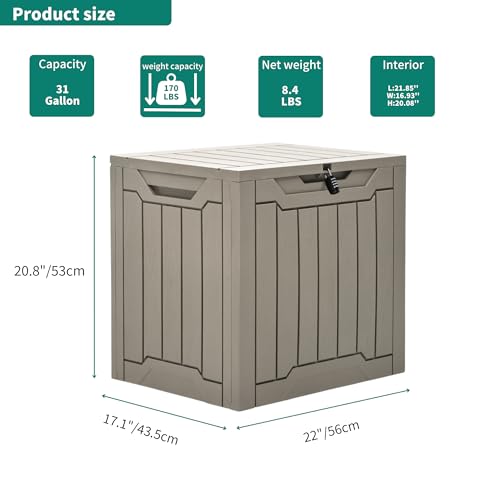 YITAHOME Outdoor Storage Box with Cushion, 120 Gallon, Lockable, Light Brown O374