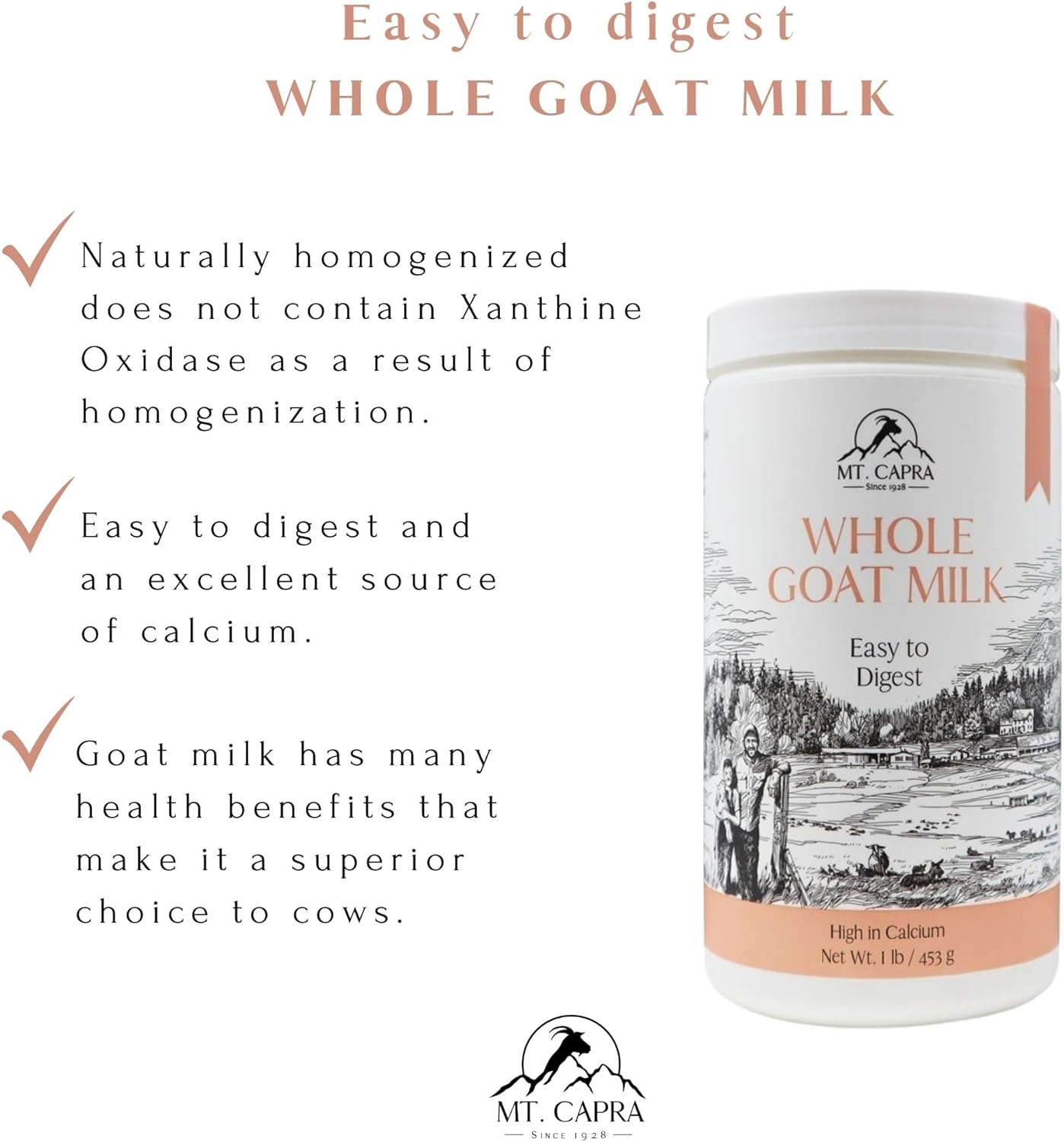 Mt. Capra Whole Goat Milk Powder, Non-GMO Grass-Fed, Creamy, 1 lb Y970
