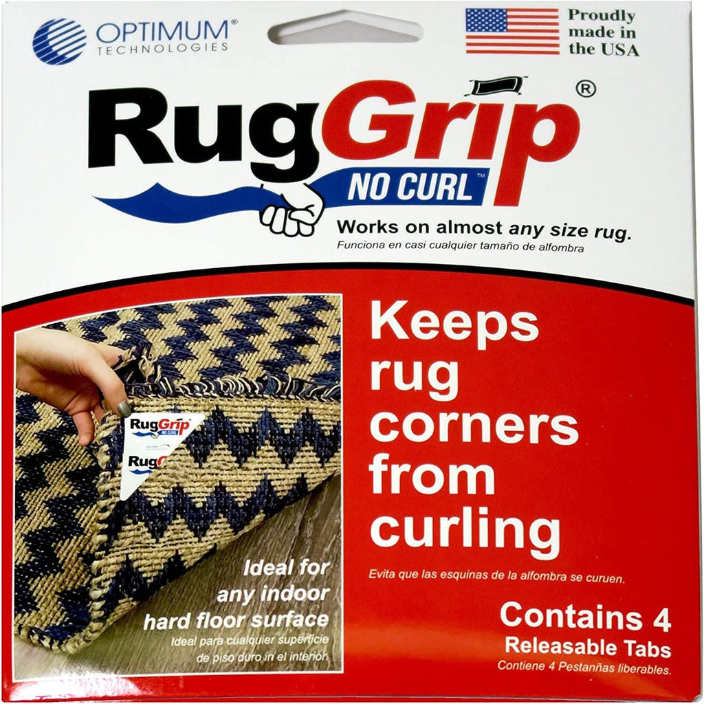 Rug Grip No Curl - Anti-Curling Rug Grip Corner Tabs for Area Rugs and Runners, 4 pieces, Slip Resistant Triangular Tabs, Works on All Hard Floor Types
