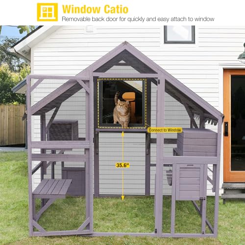 Aivituvin Cat House Outdoor Catio with Large Door, Wooden Cat Cage Indoor Playpen, 70 Inch I919236