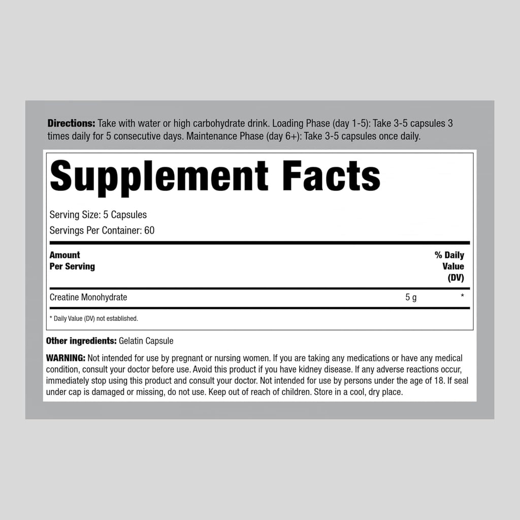 Fitness Labs German Creatine Capsules 1000mg, 300 Count, Monohydrate Supplement F72541