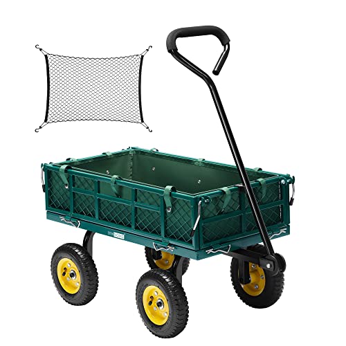 VIVOHOME Heavy Duty 400 Lbs Capacity Mesh Steel Garden Cart Folding Utility Wagon with Removable Sides Black