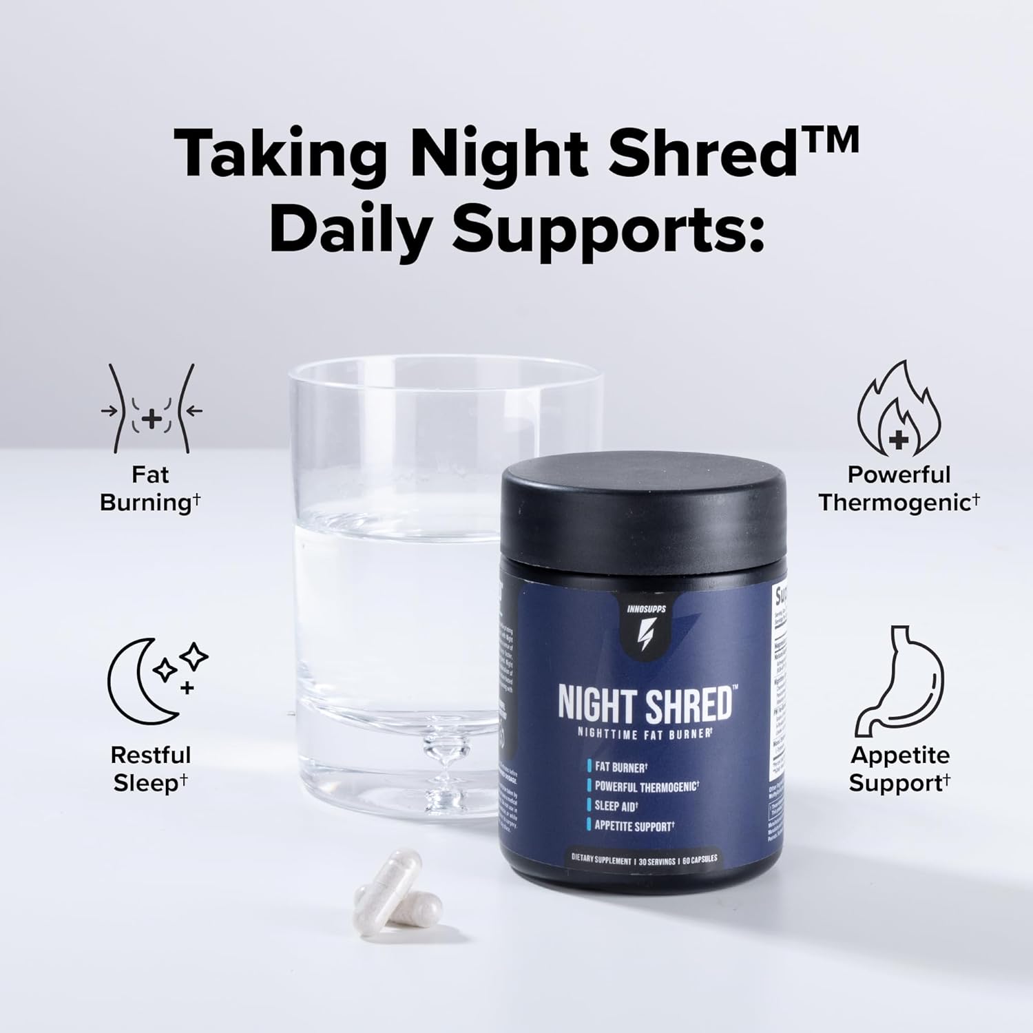 Night Shred Fat Burner & Sleep Support with Ashwaganda, 5-HTP, CLA, Melatonin - 60 Capsules U410621