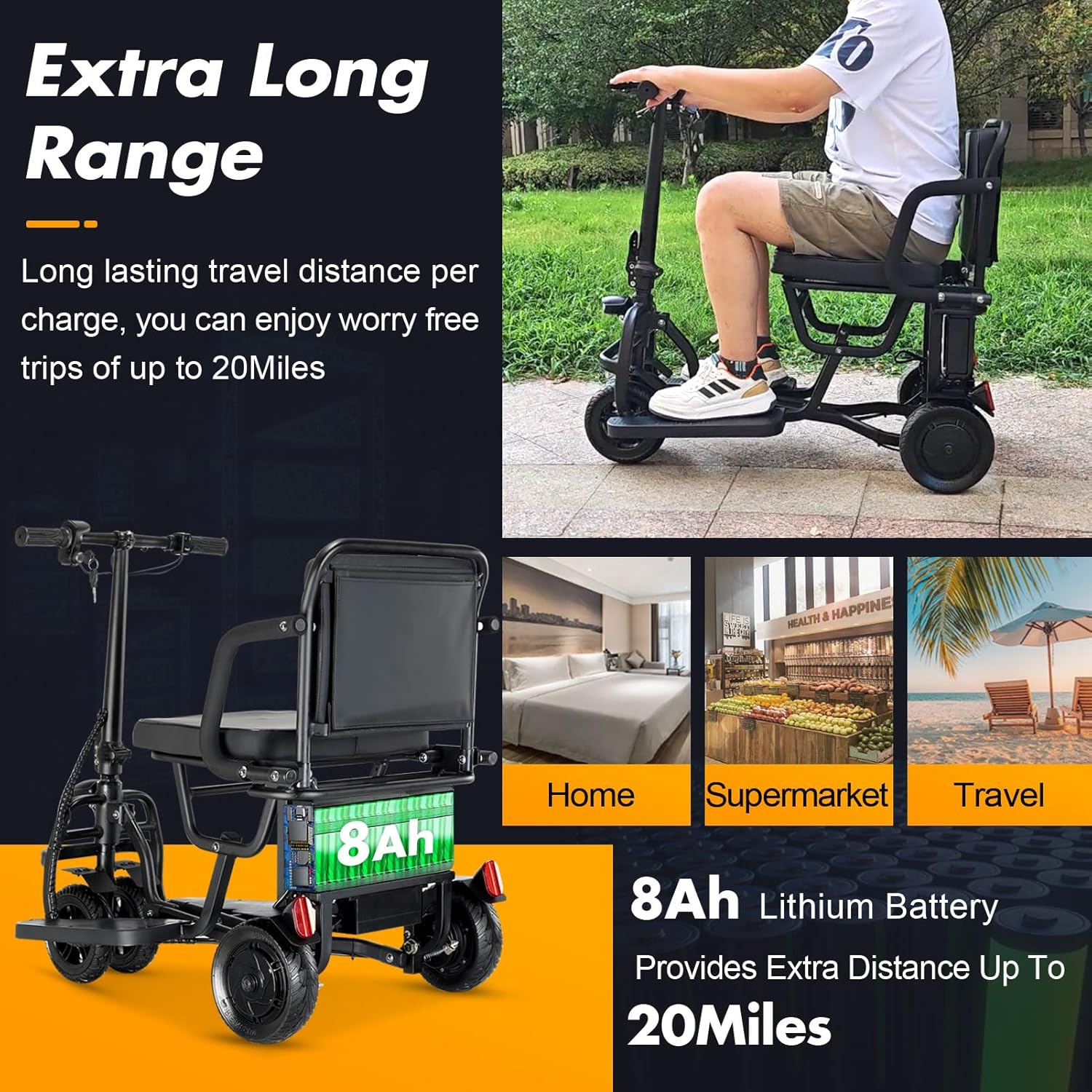 Folding Mobility Scooter for Adults, Dual Front Wheels, Airline Approved O460196