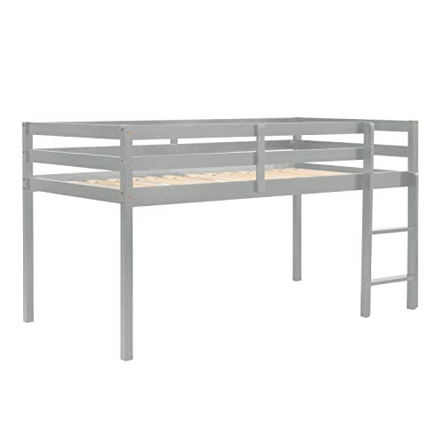 Twin Loft Bed for Kids with Ladders and Guard Rails, Solid Wood, Grey E9115
