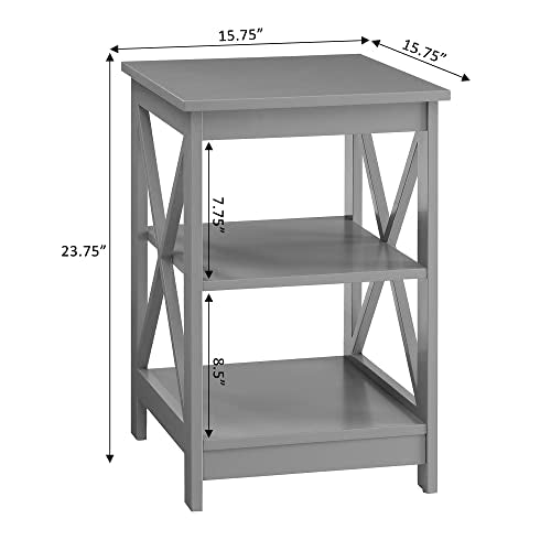 Convenience Concepts Oxford End Table with Storage Shelves, White Faux Marble/Black N969