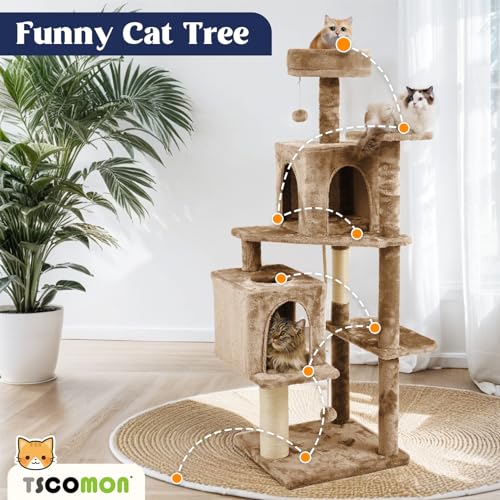 58 Inch Cat Tree Cat Tower for Indoor Cats with Scratching Post, Brown E818555