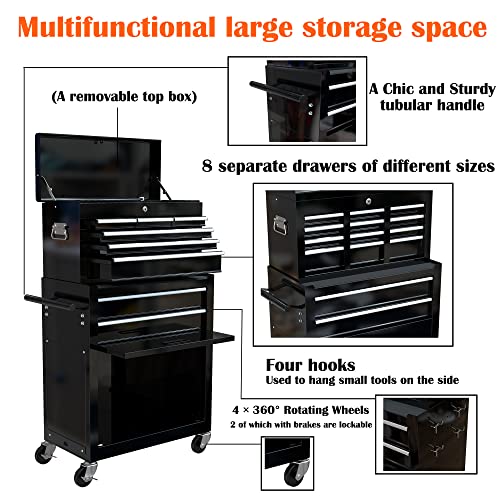 5-Drawer Rolling Tool Cart with Wheels, Black V51953