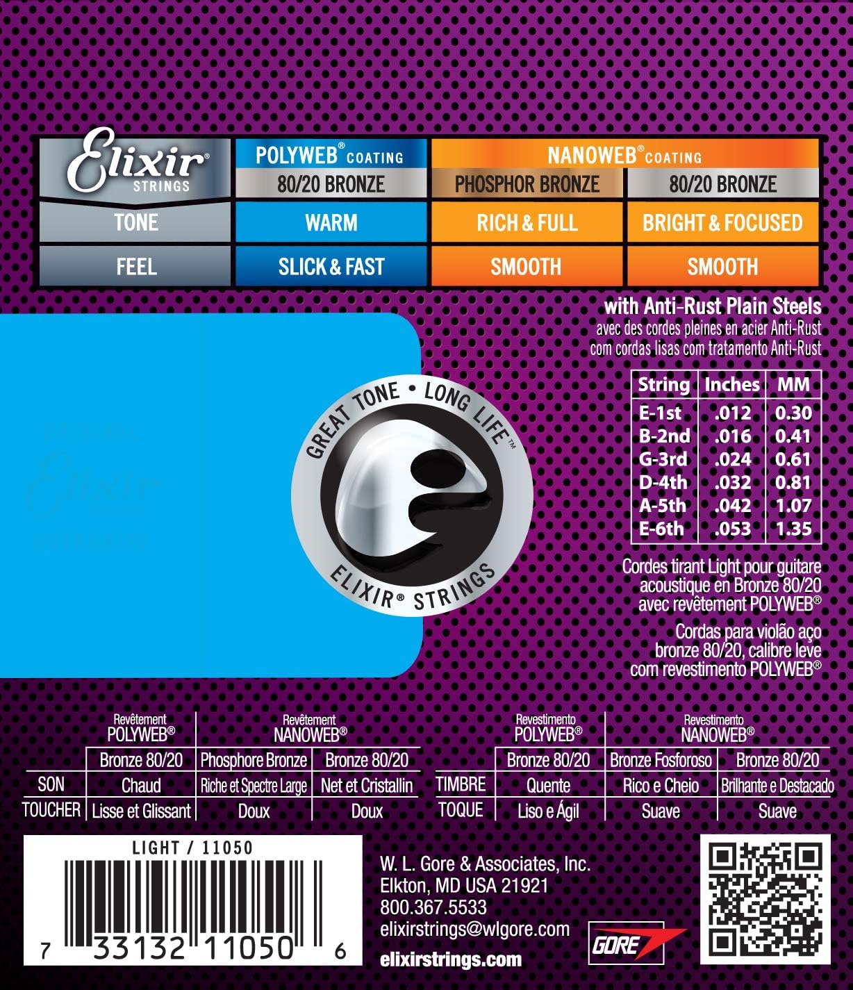Elixir Strings Acoustic Guitar Strings 80/20 Bronze POLYWEB Coating Light 12-53 G494