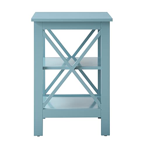 Convenience Concepts Oxford End Table with Storage Shelves, White Faux Marble/Black N969