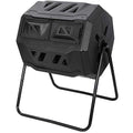 Outdoor Compost Bin Dual Chamber Tumbling 43 Gallon Composter Rotating w/Sliding Doors & Steel Frame, BPA Free Outdoor Composting Bin for Garden Yard Patio Lawn, Black