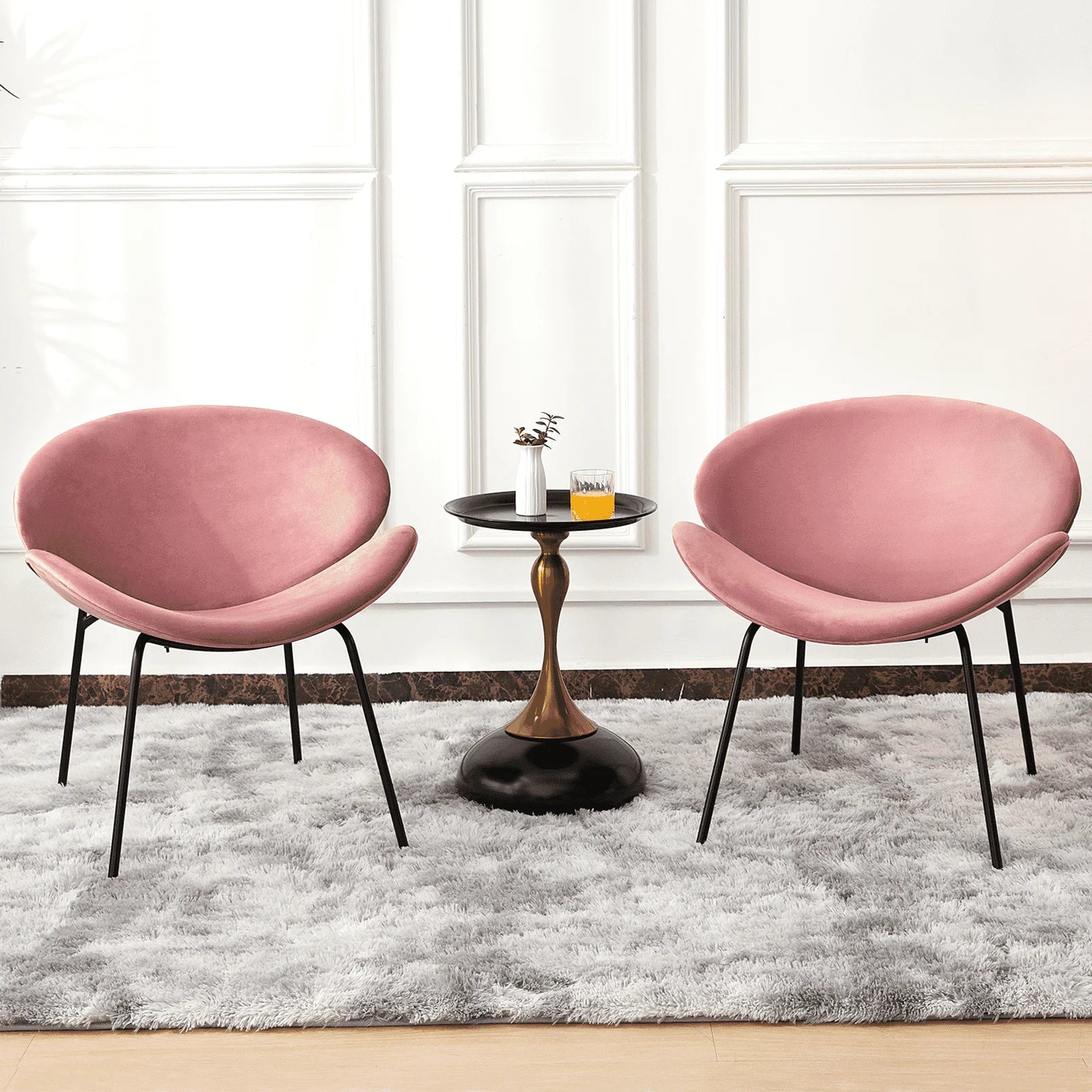 FAGAGA Velvet Accent Chair Set of 2 with End Table, Pink C6062