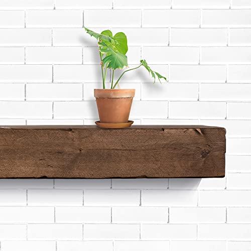 Fireplace Mantel, Rustic, Shelf, Floating Mantle, Real Wood, Beam, URBANDI (Brown, 60Lx6Hx8D)