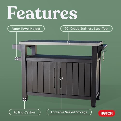 Keter Outdoor Rolling Table Cart with Wheels, Dark Brown V22486