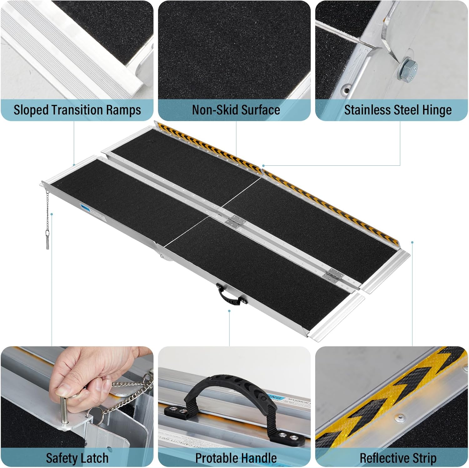 Portable Wheelchair Ramp 6FT, Non-Slip Aluminum Folding Ramp for Home Steps W713796