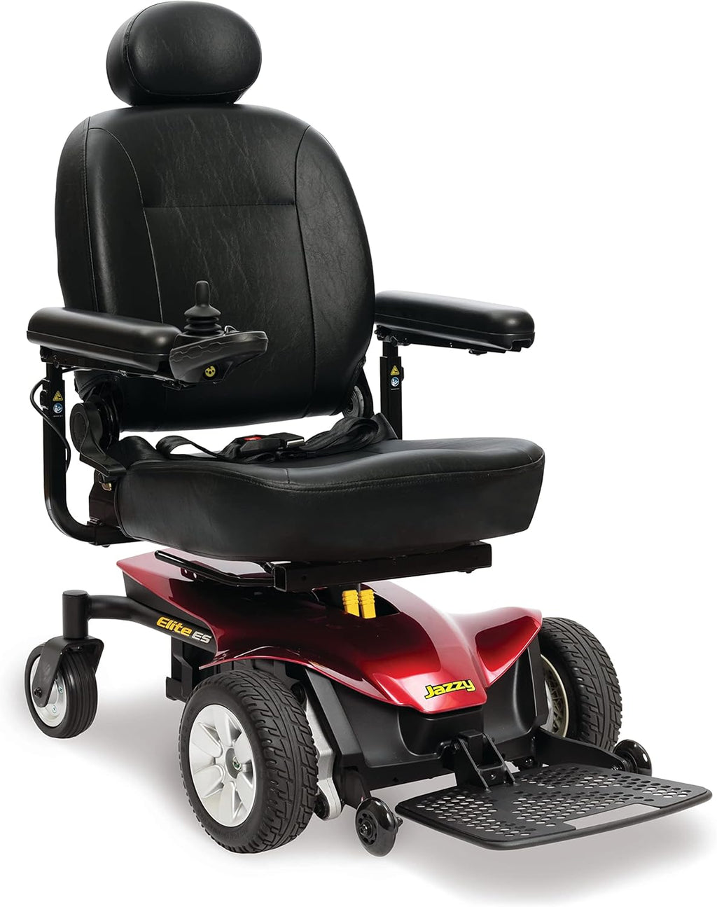 Pride Mobility Jazzy Elite ES Group 2 Power Chair, Red, in-line, Front Wheel Drive, Motorized Electric Wheelchair for Adults, 300 lbs. WC, Up to 4 MPH, 15 Miles Range Per Charge