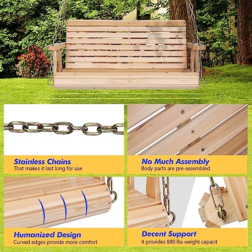 VINGLI Patio Wooden Porch Swing Chair with Hanging Chains, 5 FT, White W381253