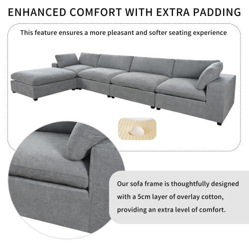 Upholstered Oversize Modular Sofa with Ottoman, 5-Seater, Beige H7229